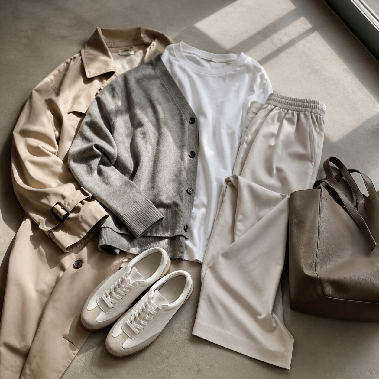 An Airport Outfit Formula That Does Not Look Like Sleepwear visual with refined wardrobe shapes, fabric texture, and calm editorial color.