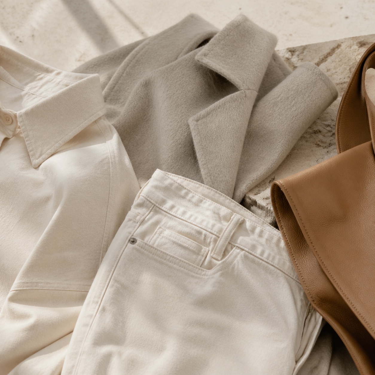 Bone, Stone, and Ecru Are Not the Same Color visual with refined wardrobe shapes, fabric texture, and calm editorial color.