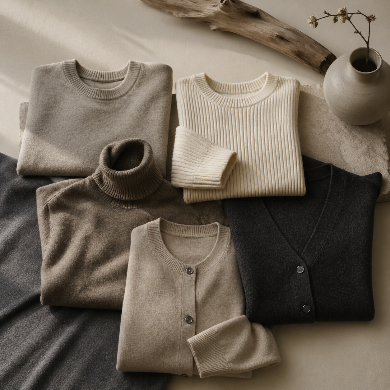 A Capsule Knitwear Map for Cool Weather visual with refined wardrobe shapes, fabric texture, and calm editorial color.