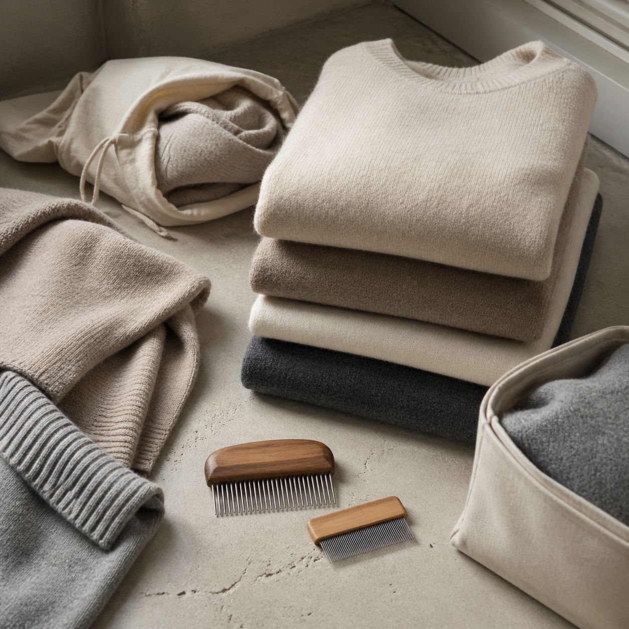 Cashmere Buying Checks Before You Fall for Softness visual with refined wardrobe shapes, fabric texture, and calm editorial color.