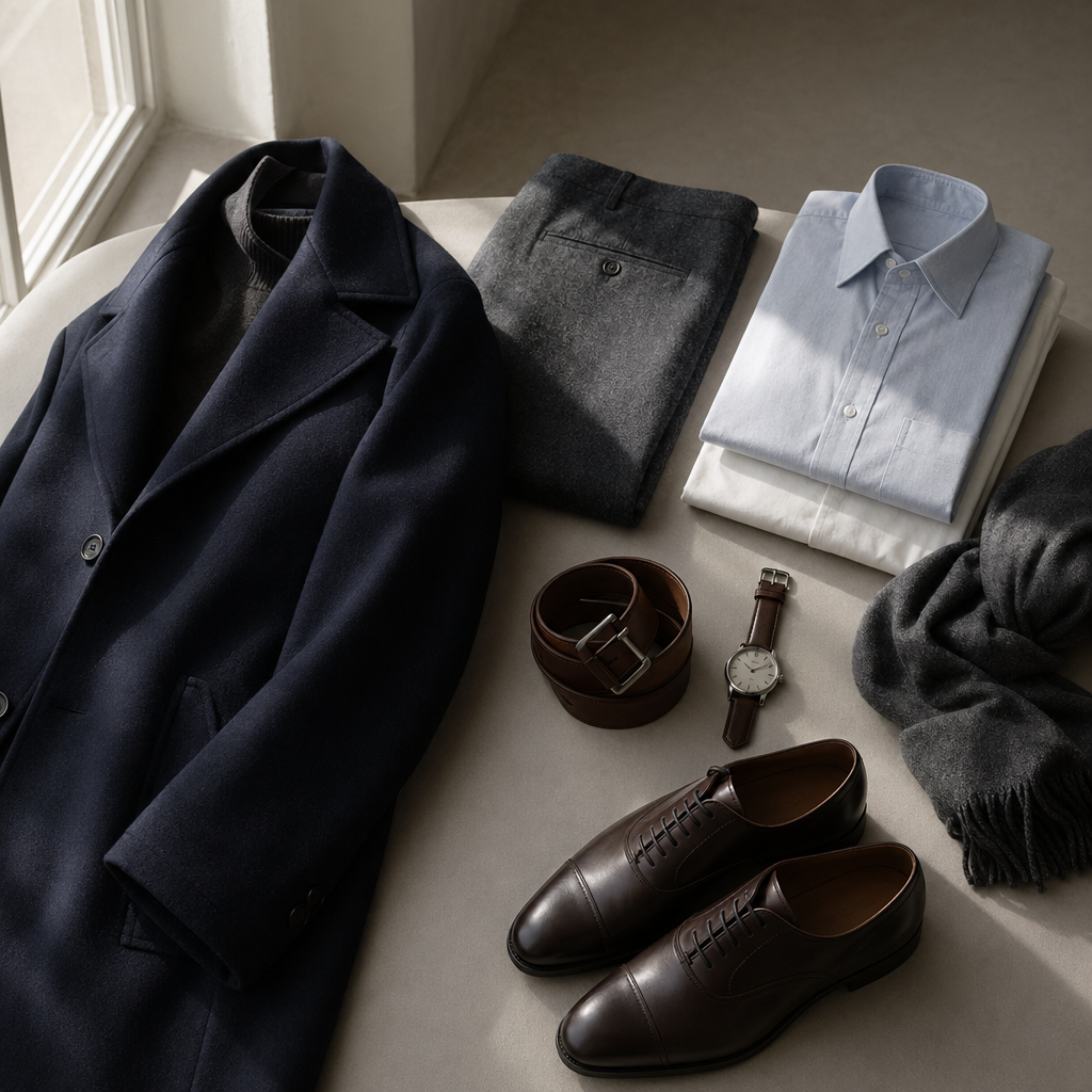 Charcoal Often Works Better Than Black visual with refined wardrobe shapes, fabric texture, and calm editorial color.