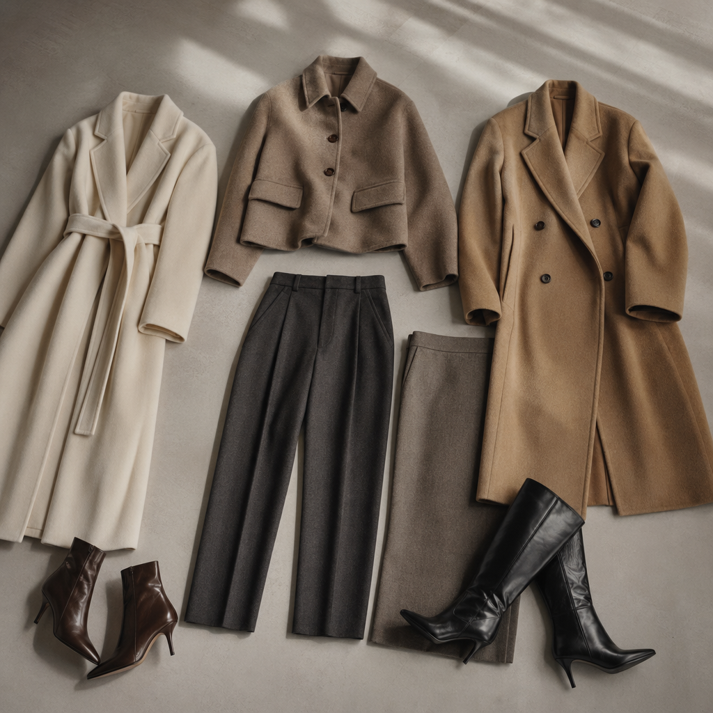 Coat Length Changes Everything visual with refined wardrobe shapes, fabric texture, and calm editorial color.