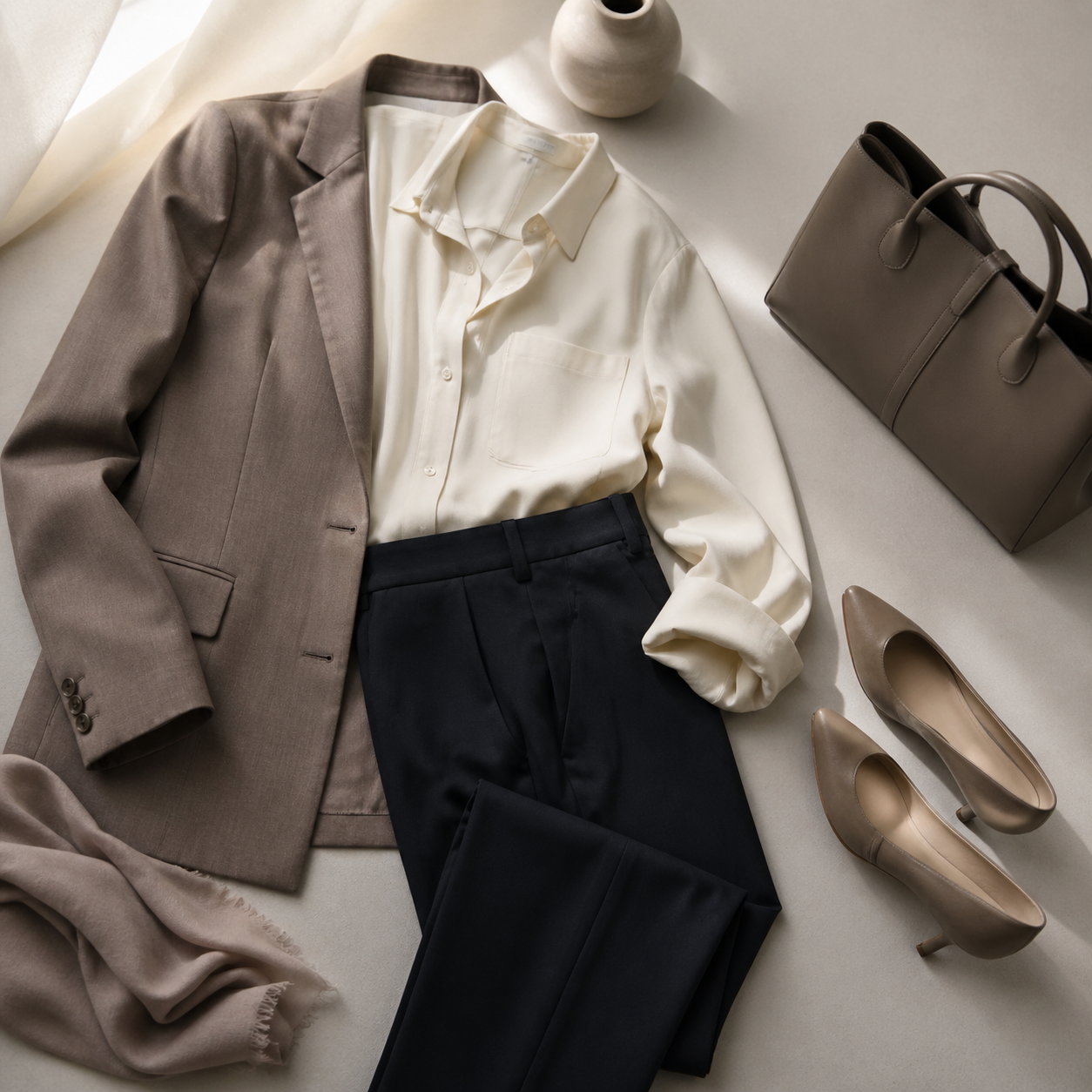 The Meeting-to-Dinner Outfit That Does Not Need a Costume Change visual with refined wardrobe shapes, fabric texture, and calm editorial color.