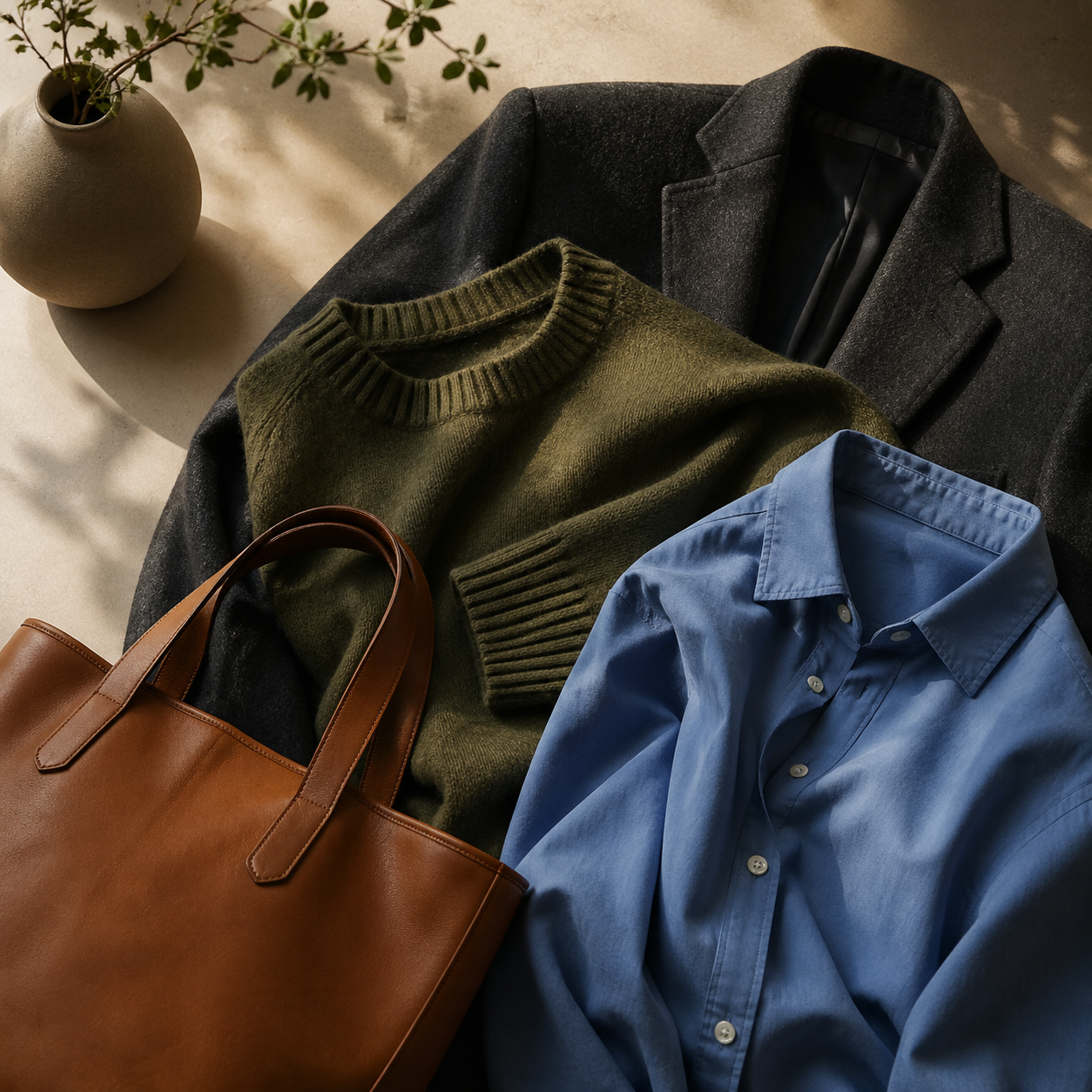 A Quiet Luxury Color Palette That Is Not Just Cream and Black visual with refined wardrobe shapes, fabric texture, and calm editorial color.