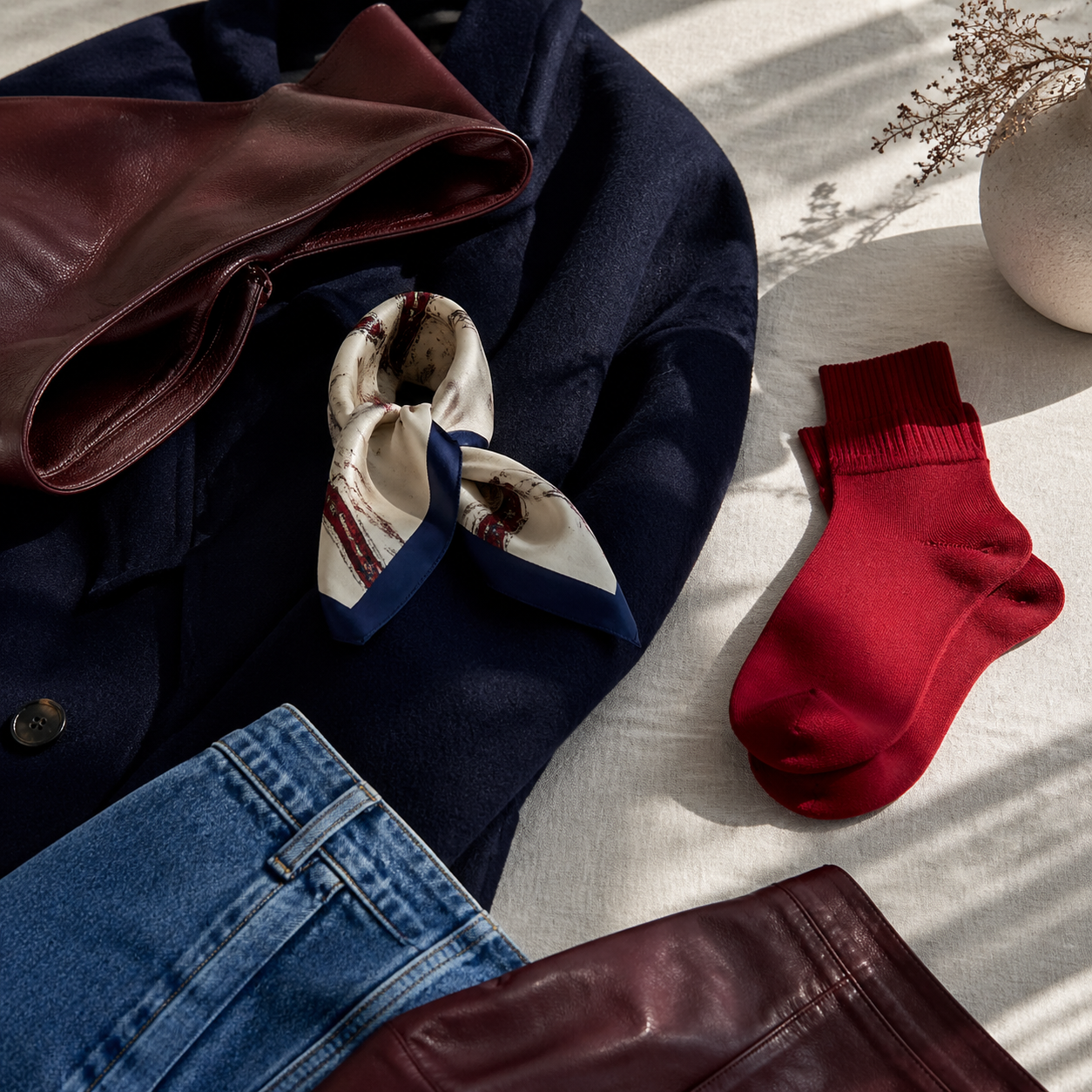 Red Works Best as a Small Decision visual with refined wardrobe shapes, fabric texture, and calm editorial color.