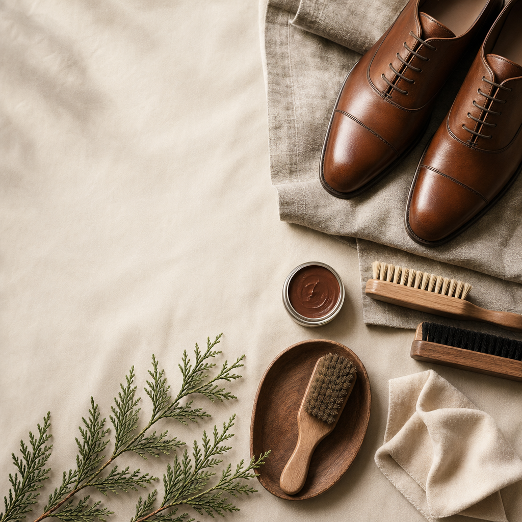 A Simple Shoe Maintenance Routine That Changes the Outfit visual with refined wardrobe shapes, fabric texture, and calm editorial color.