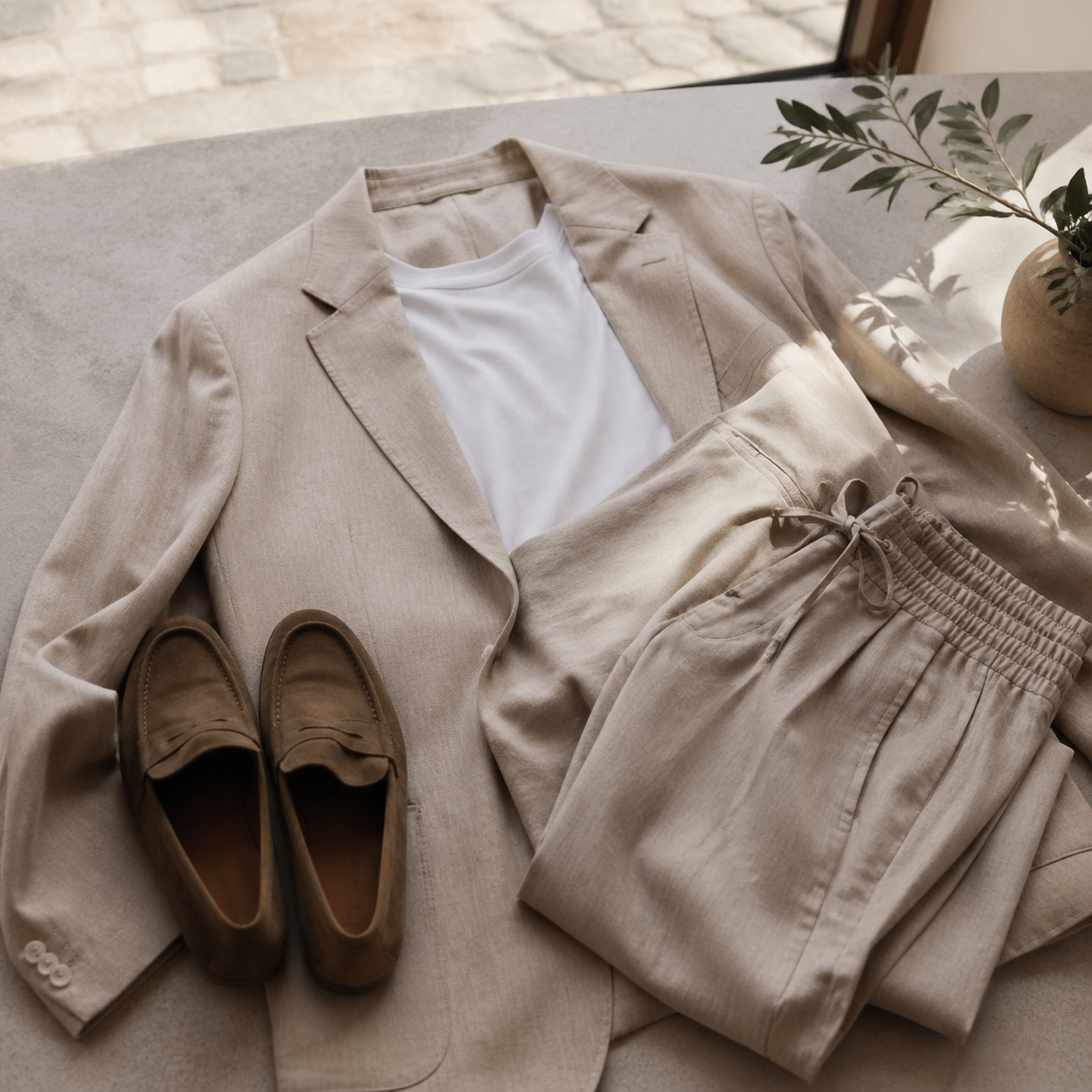 Soft Tailoring Makes Casual Clothes Feel Adult visual with refined wardrobe shapes, fabric texture, and calm editorial color.
