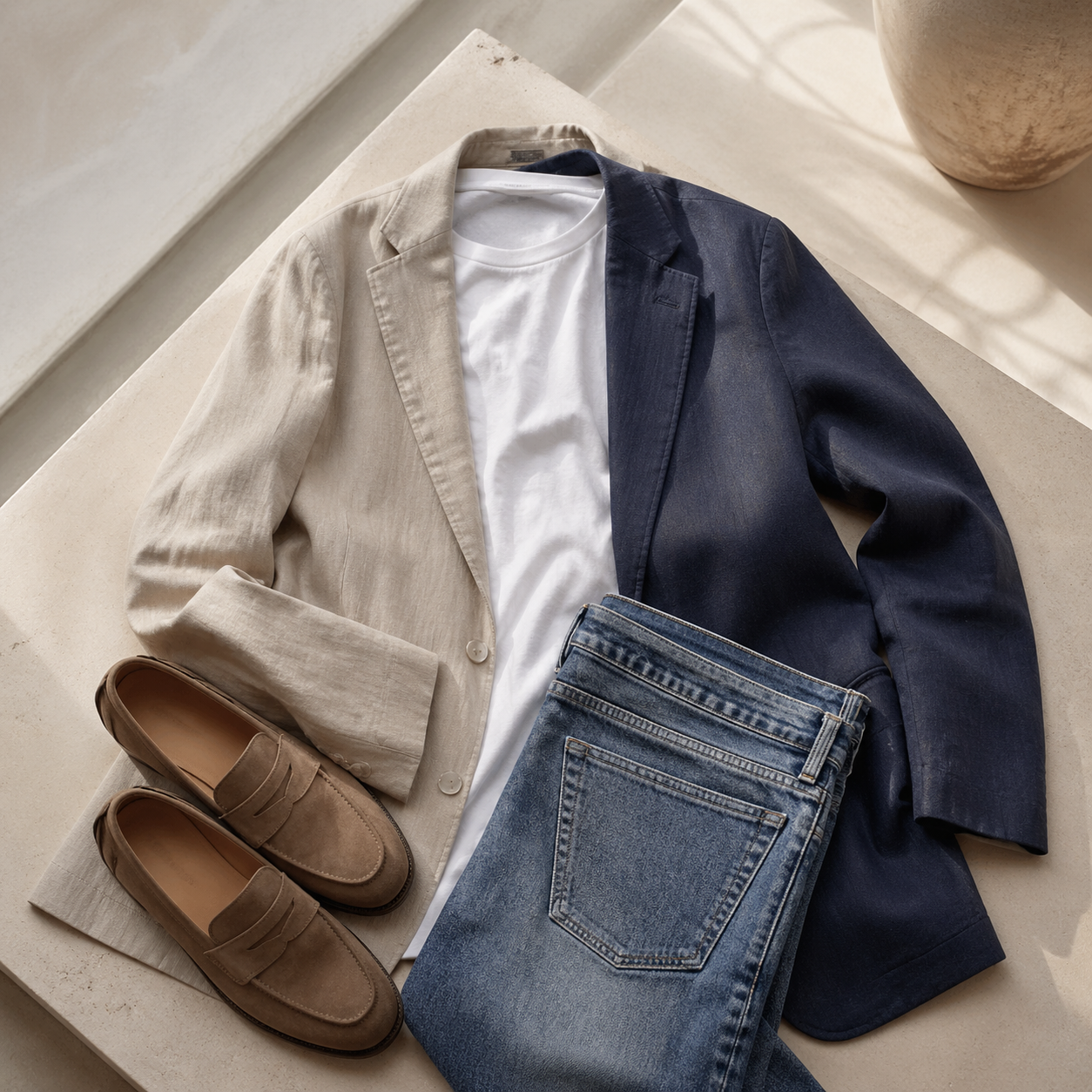 The Weekend Blazer Is Softer Than the Office One visual with refined wardrobe shapes, fabric texture, and calm editorial color.