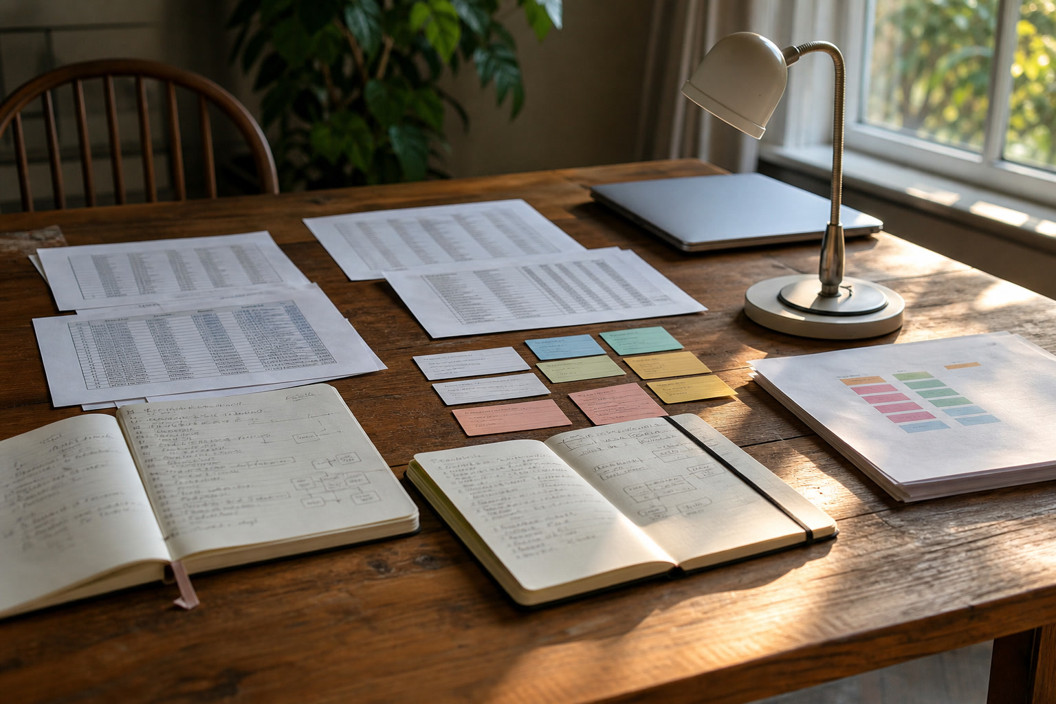 Newsletter migration planning desk with subscriber export, tag map, laptop, and calendar