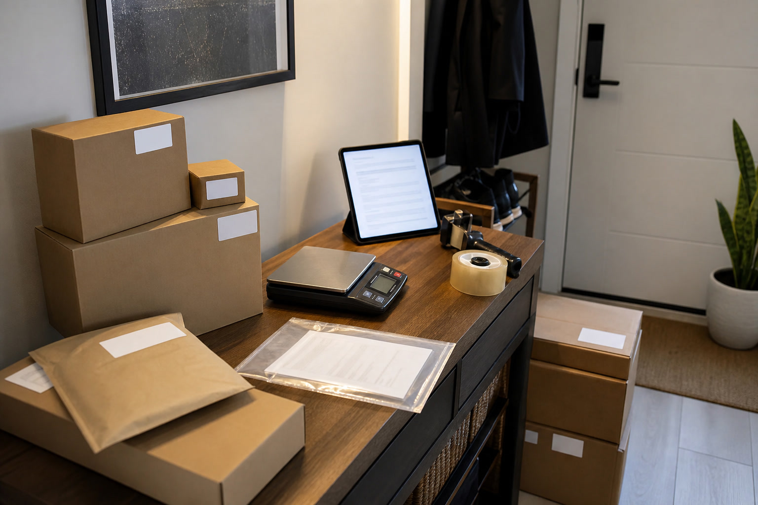 Return policy document with red flags marked beside parcel and receipt